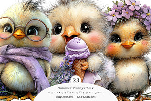 Summer Funny Chick Clipart, an Illustration by SinaCreation