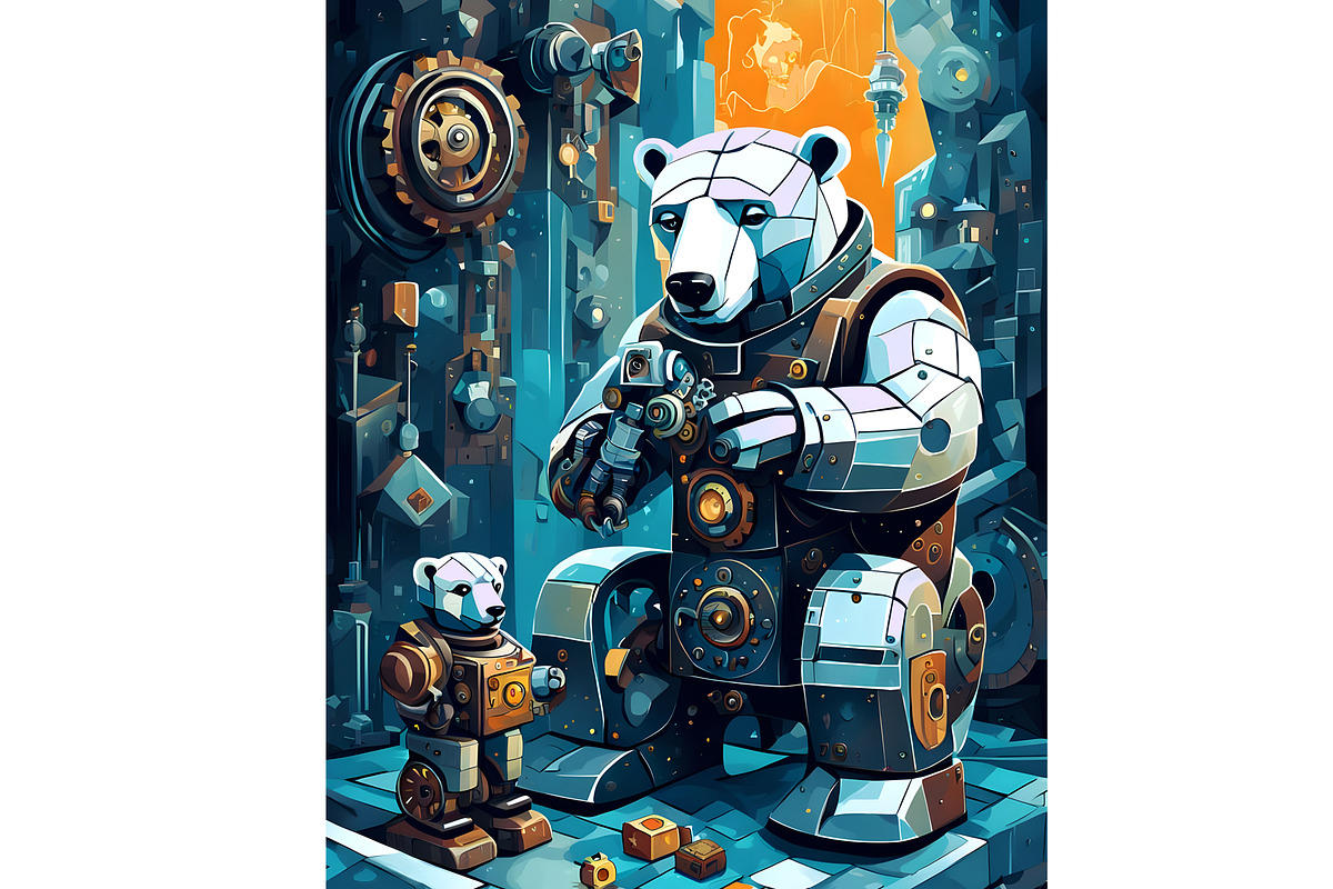 Robot Bear, an Animal Illustration by Sharon Schwalbe