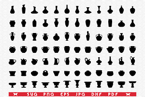 SVG Pottery, Vases,Black Silhouettes