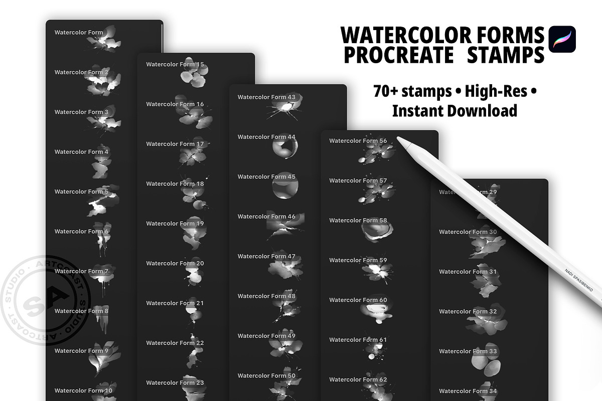 Watercolor Forms – Procreate Stamp, a Shape Add-On by Spasibenko Art (Photo 2 of 6)