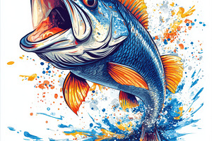 Vibrant Blue Fish Leaping Water Spla, an Animal Photo by Pixeness Studio