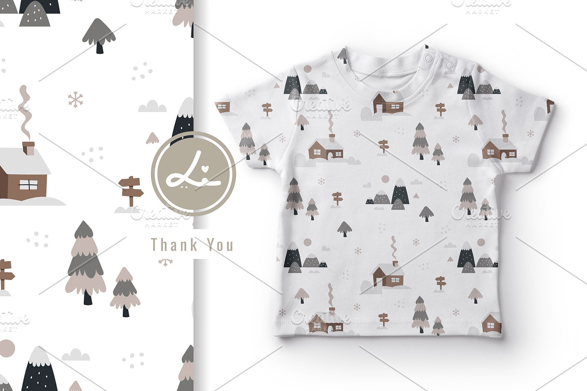 Winter Village and Forest Pattern, a Pattern Graphic by lindoet23 (Photo 2 of 3)