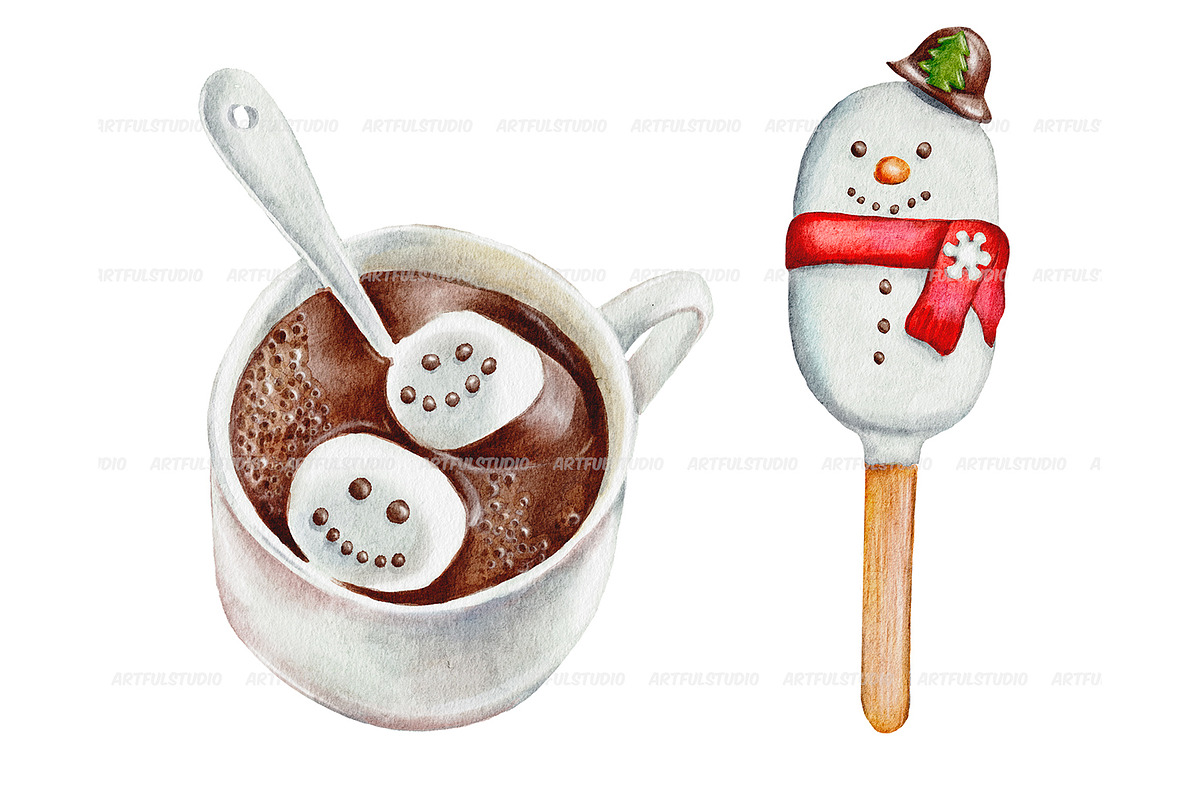 Watercolor christmas sweets clipart, a Decorative Illustration by ArtfulStudio (Photo 6 of 10)