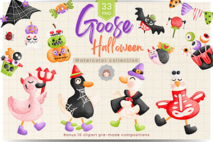 Goose Halloween Watercolor Clipart