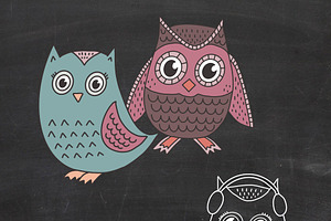 Cute Owls Clip Art, Winter Owls