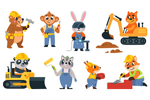 Cartoon animal builders. Animals in, an Animal Illustration by LadadikArt