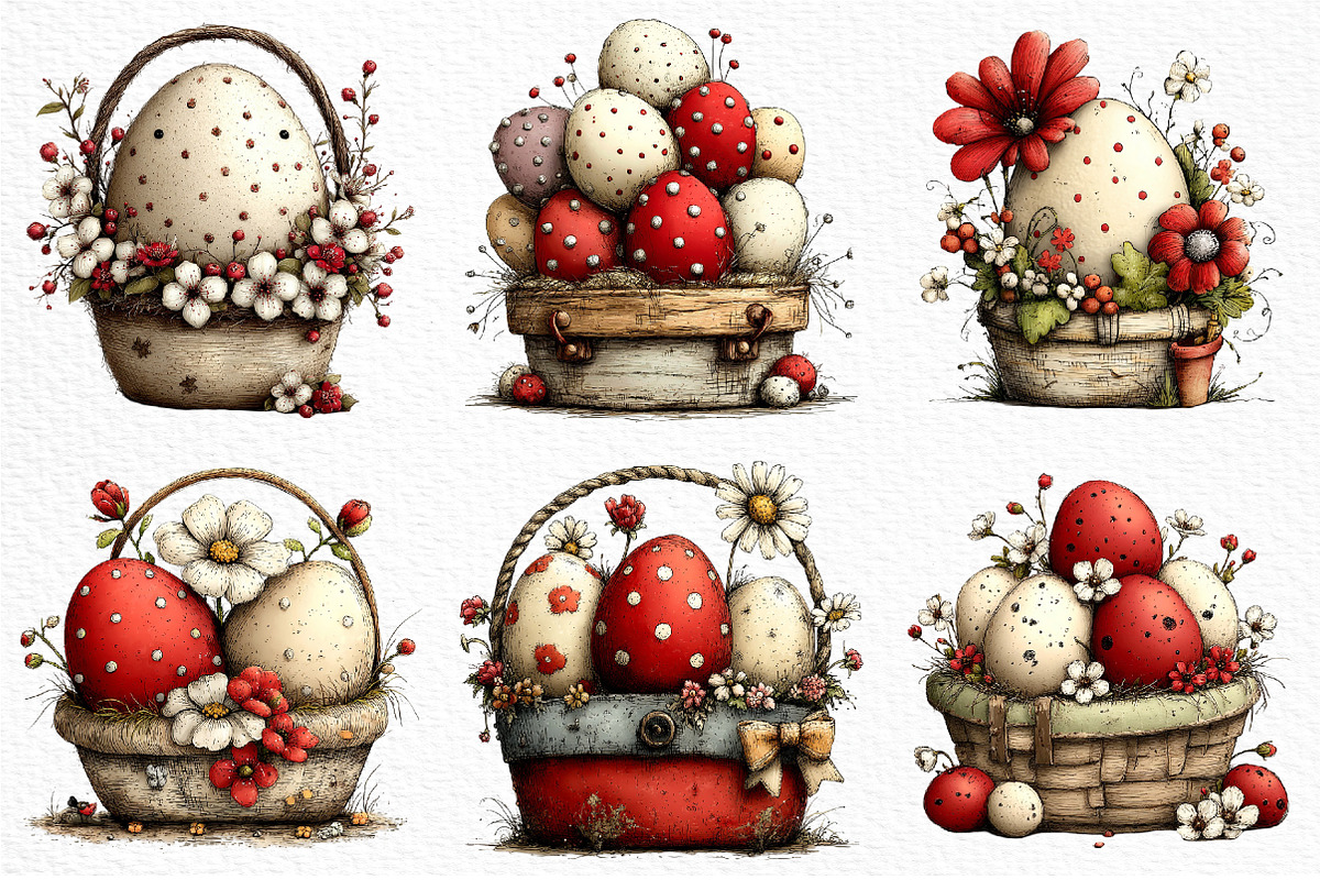 Whimsical Easter Basket Clipart, an Illustration by Craft Nest (Photo 6 of 11)