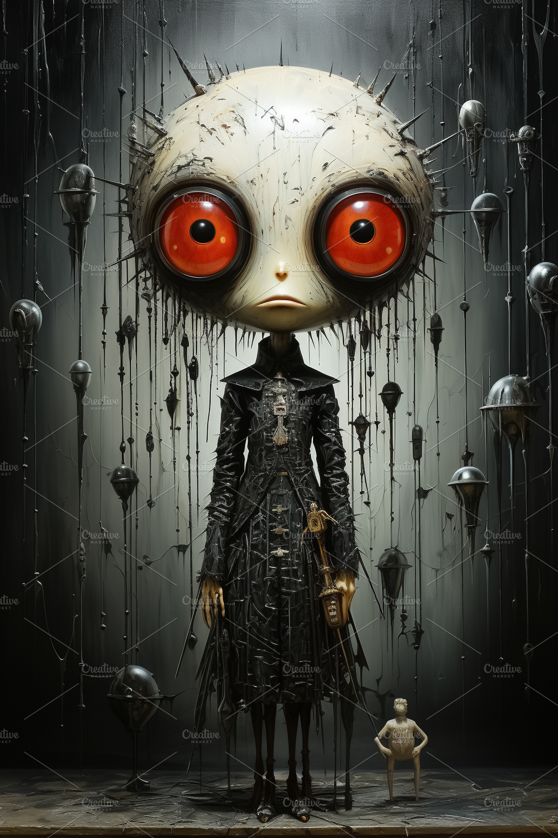 surreal portrait of the monster with big red eyes. Generative Ai, an Abstract Photo by Ales Munt