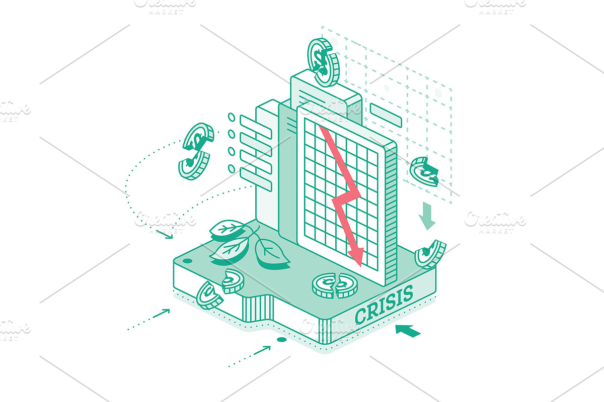Economic crisis. Isometric outline., an Illustration by Booblgum
