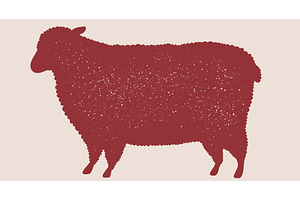 Lamb meat steak, sheep silhouette