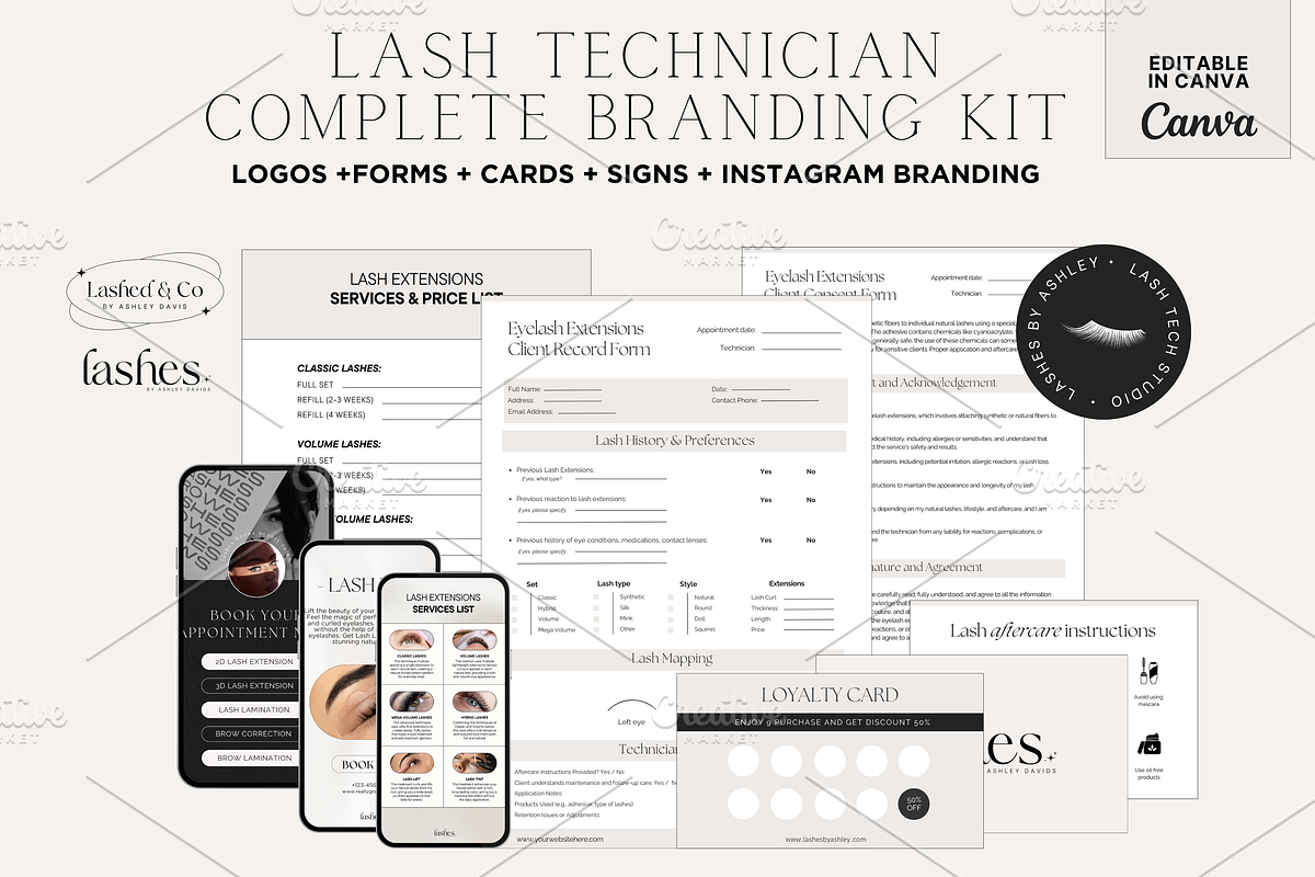 Lash Technician Branding Kit Canva, a Branding & Logo Template by Studio Eburnean (Photo 1 of 6)