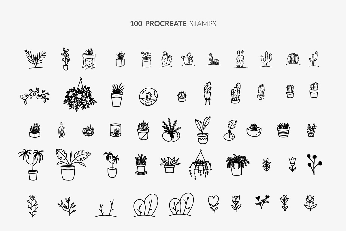 100 Procreate stamps Boho-Chic Plants preview 2