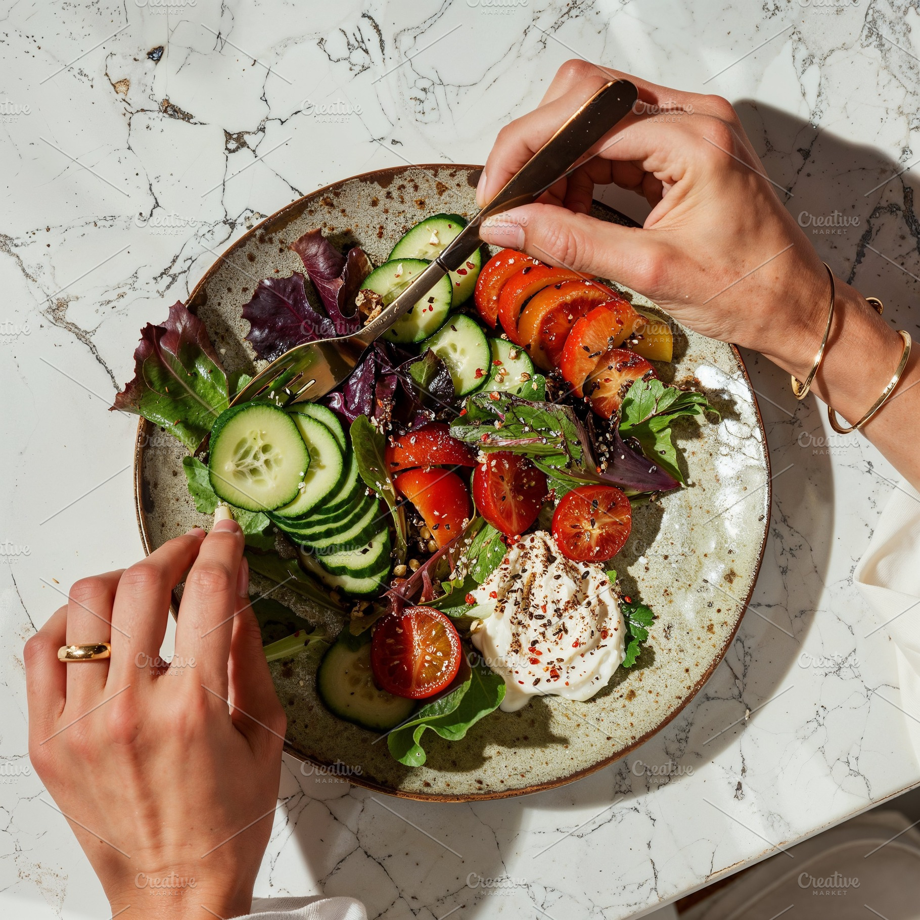 Photo of woman eating salad, a Food & Drink Photo by AS Studio