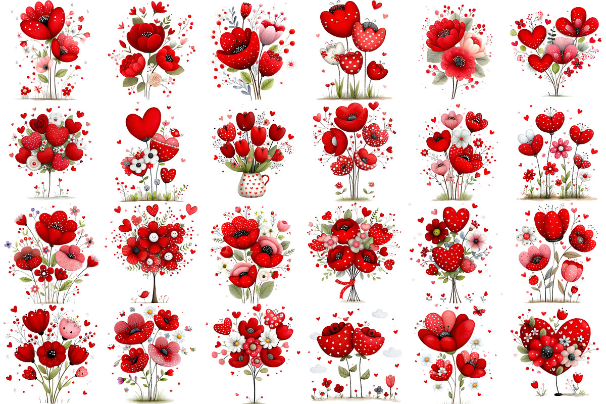 Valentine's Flowers Clipart, an Illustration by Pixels.Craft (Photo 2 of 5)