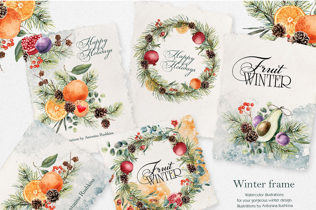 Watercolor winter clipart with fruit, a Decorative Illustration by RushkinaAntonina (Photo 4 of 9)