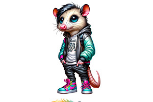 Cool Streetwear Opossum Clipart Set