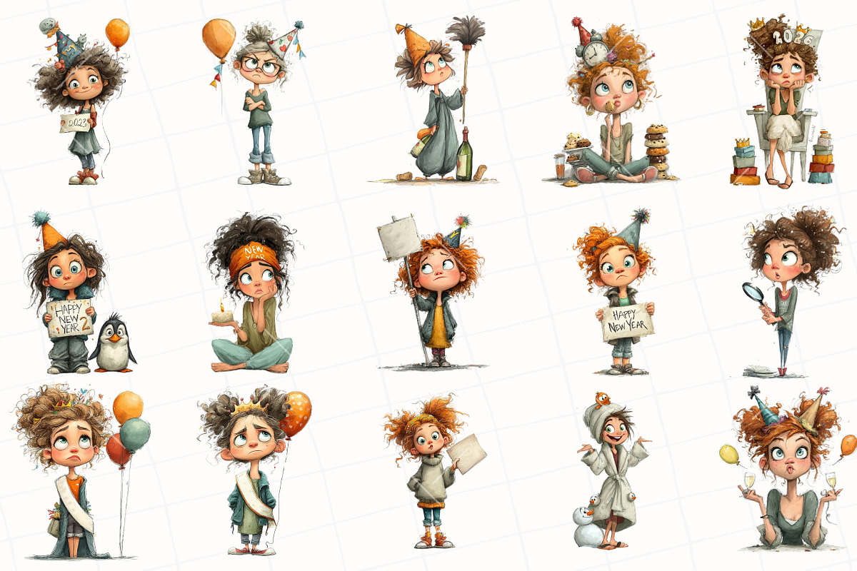 Quirky New Year Girl Clipart, an Illustration by OK Design (Photo 3 of 6)