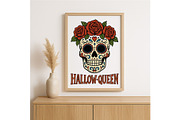 Hallow-Queen Sugar Skull Wall Art, a Background Graphic by LaseredNinja (Thumbnail 2 of 7)