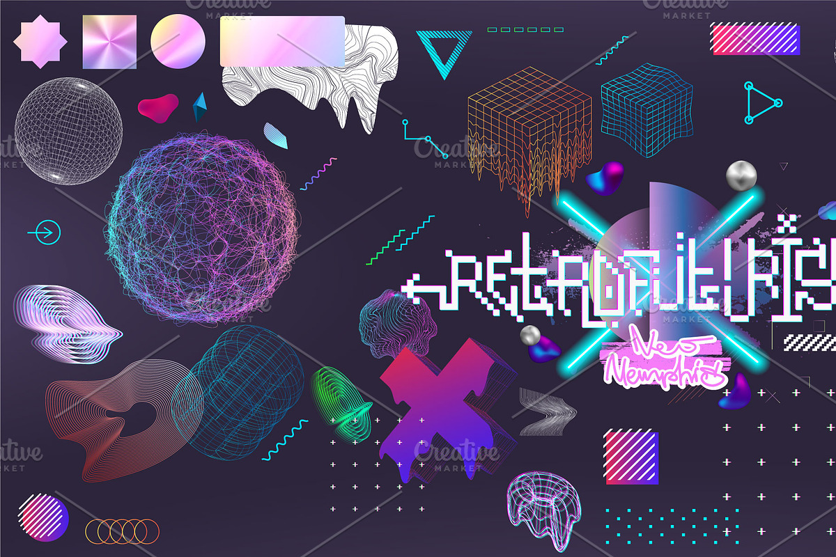 Retrofuturistic 3D trendy collection, an Object Illustration by SergeyBitos (Photo 4 of 8)