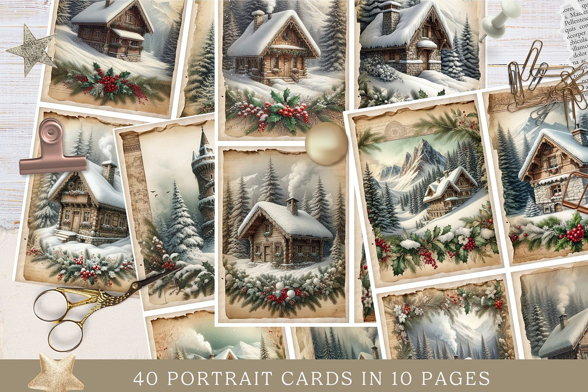 Whimsical Christmas Cottage Cards, a Background Graphic by Traveling Designer (Photo 3 of 3)