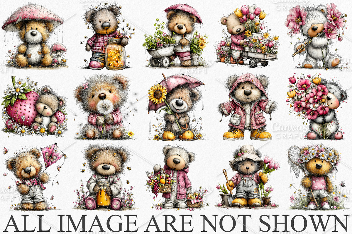 Whimsical Spring Teddy Bear Clipart, an Illustration by Canvas Craft (Photo 3 of 7)