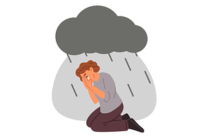 Lonely sad girl sitting on floor and, a Person Illustration by Vectorbuum