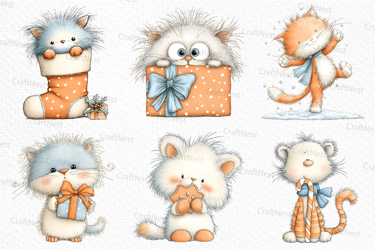 Cute Christmas Fluffy Cats, an Illustration by Craft Nest (Photo 4 of 6)