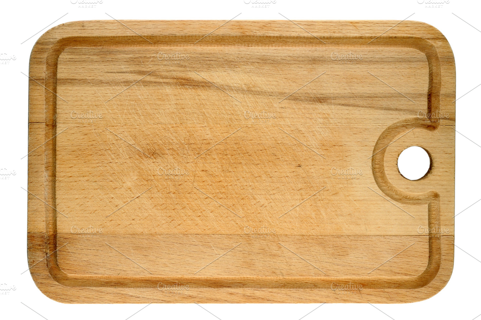 Used wooden cutting board containing cutting, chopping, and board