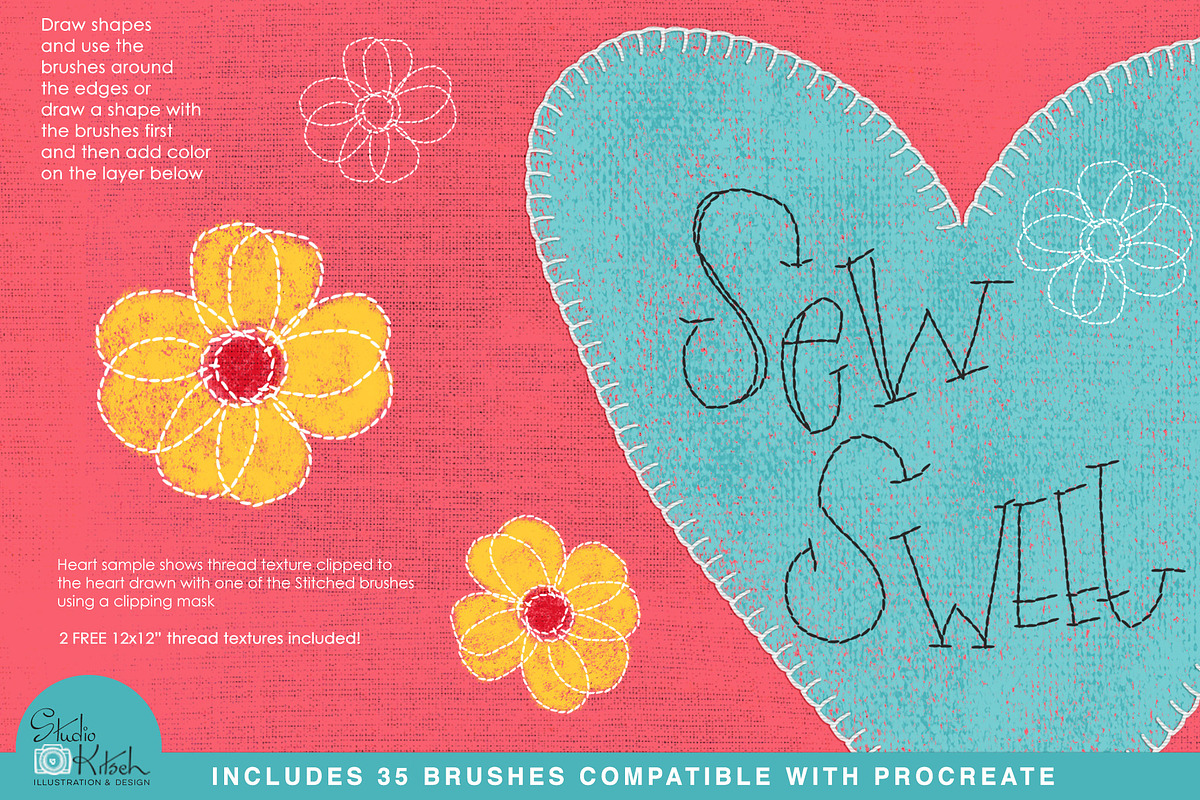 Procreate Stitched Brushes, a Brush Add-On by Studio Kitsch (Photo 2 of 5)