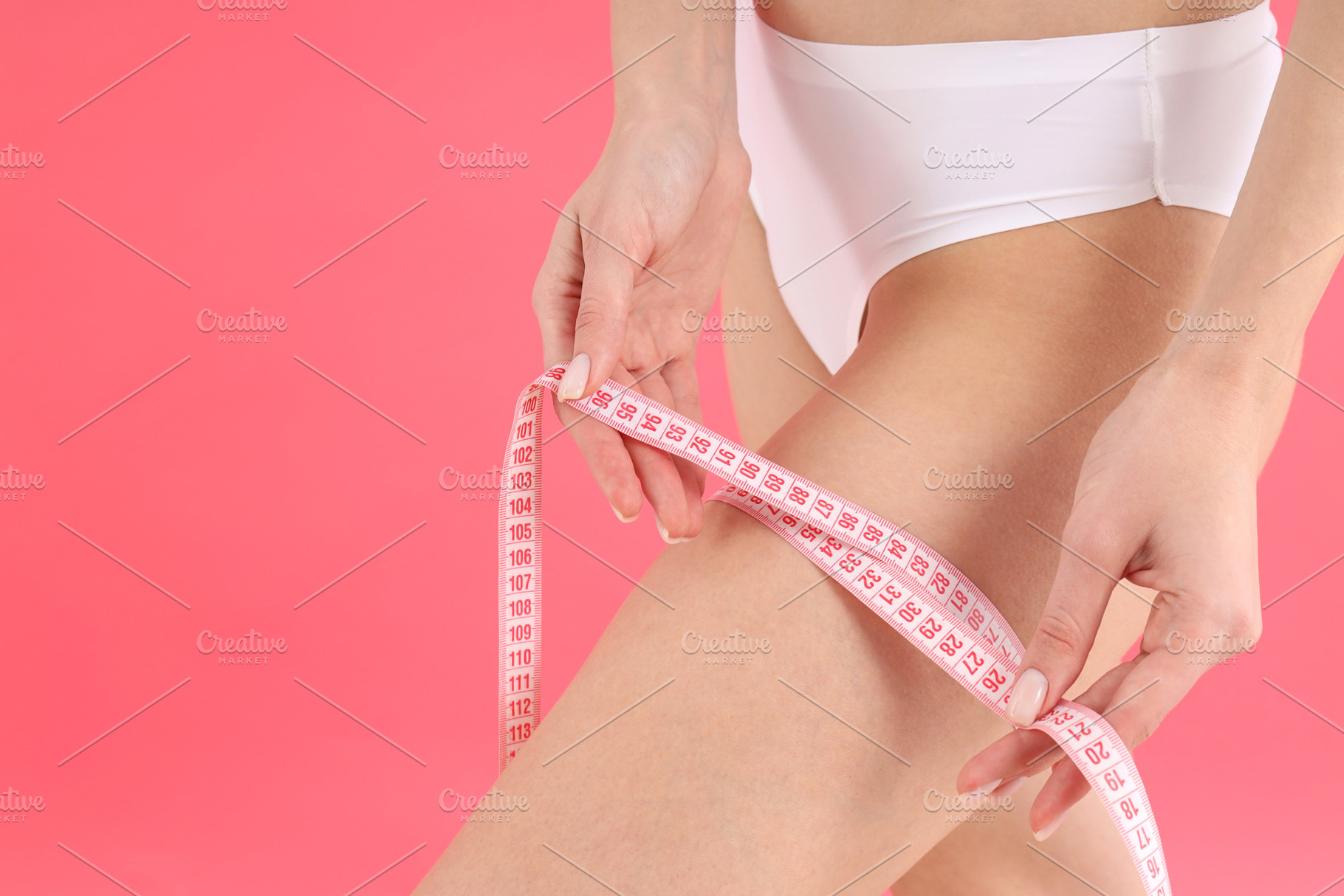 Concept of weight loss with thin girl on pink background, a Person Photo by AtlasStudio PRO