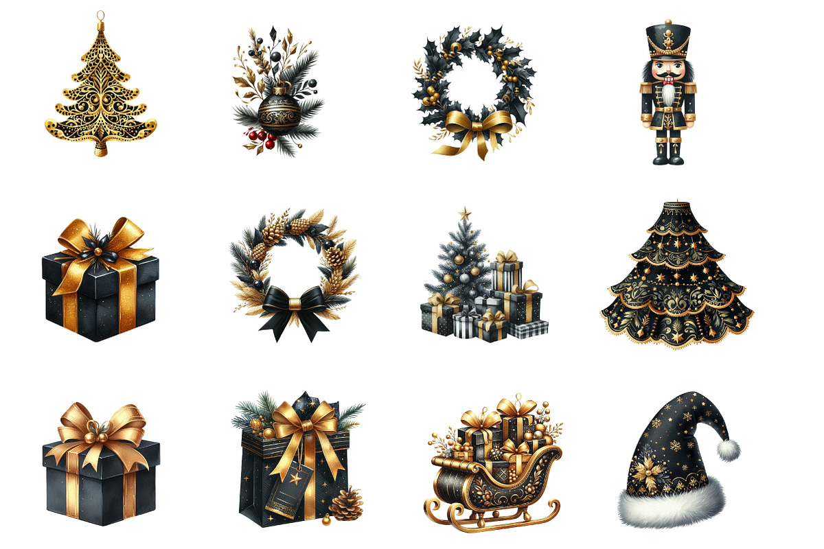 Luxury Black Christmas Clipart, an Illustration by Designworld (Photo 2 of 6)