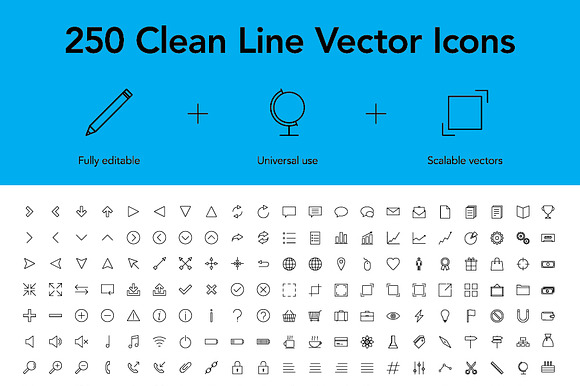 250 Clean Line Vector Icons