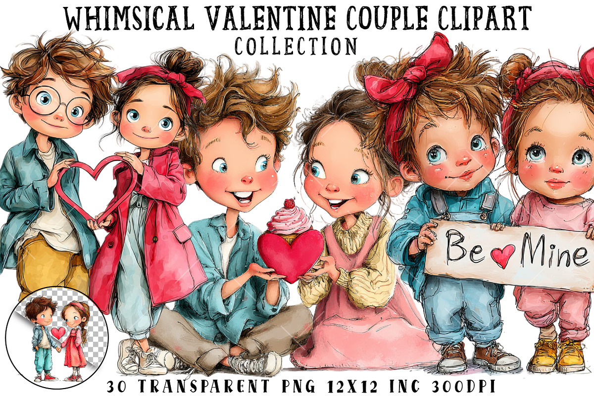 Whimsical Valentine Couple Clipart, an Illustration by OK Design (Photo 1 of 6)