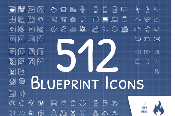 512 Blueprint Sketched Icon Set