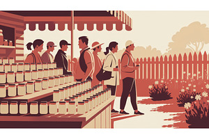 People shopping at a farmer's market, an Illustration by tilialucida