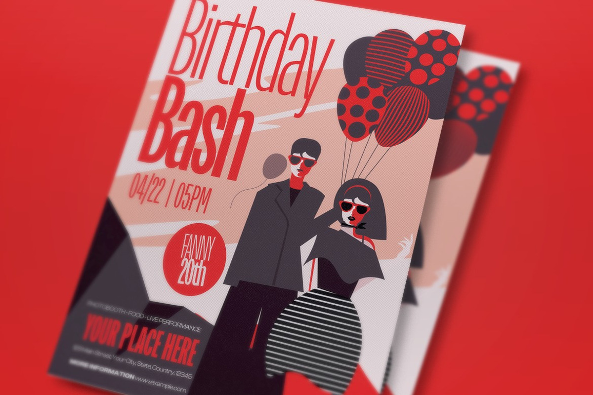 Red Bold Birthday Bash Flyer Set, a Flyer Template by graphicook (Photo 3 of 6)