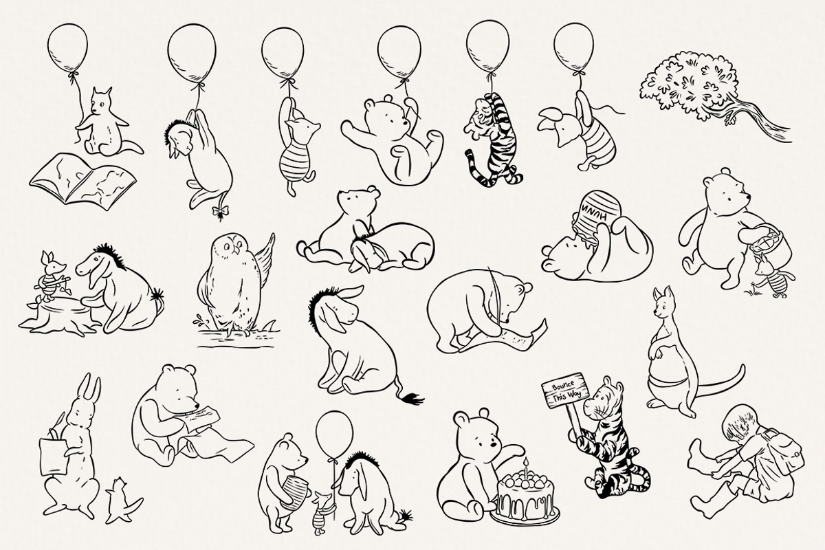 Winnie the Pooh Line Art Clipart, an Animal Illustration by SvetaArtStore (Photo 6 of 9)
