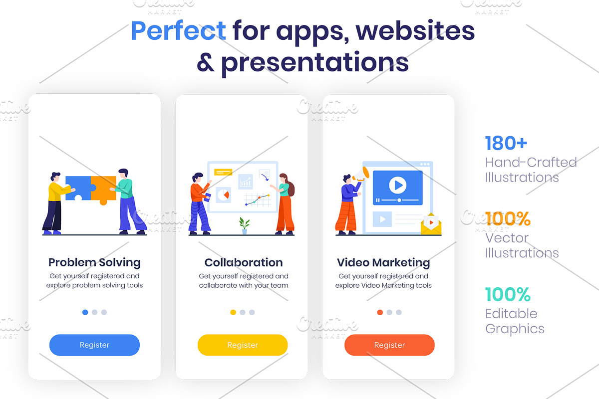 190 Flat Business Illustrations, a Work Illustration by Brickclay