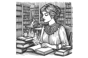 woman reading in library vector, a Person Illustration by AlexArt