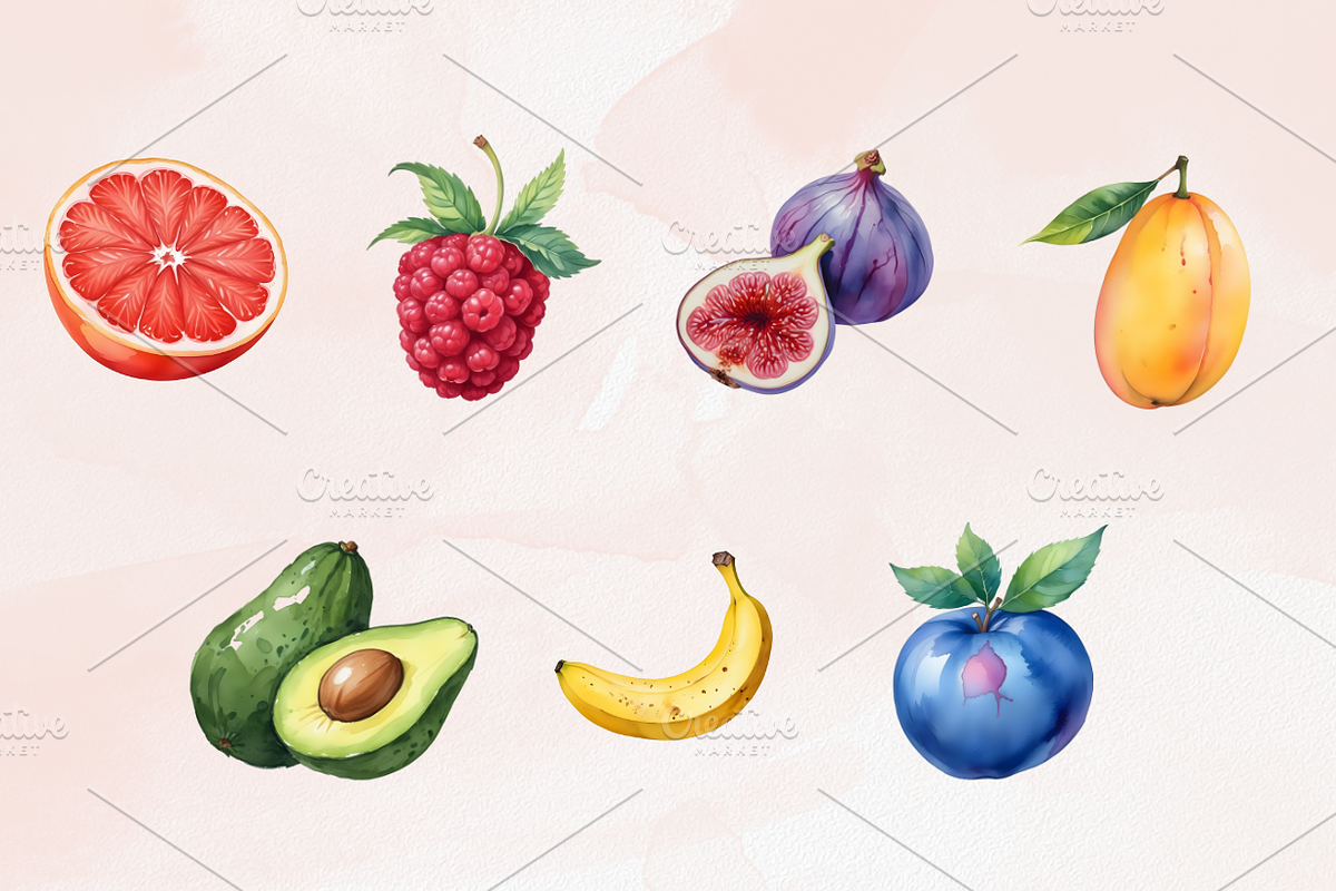 Watercolor Fruit Clipart, a Food Illustration by Coralcreations (Photo 3 of 5)