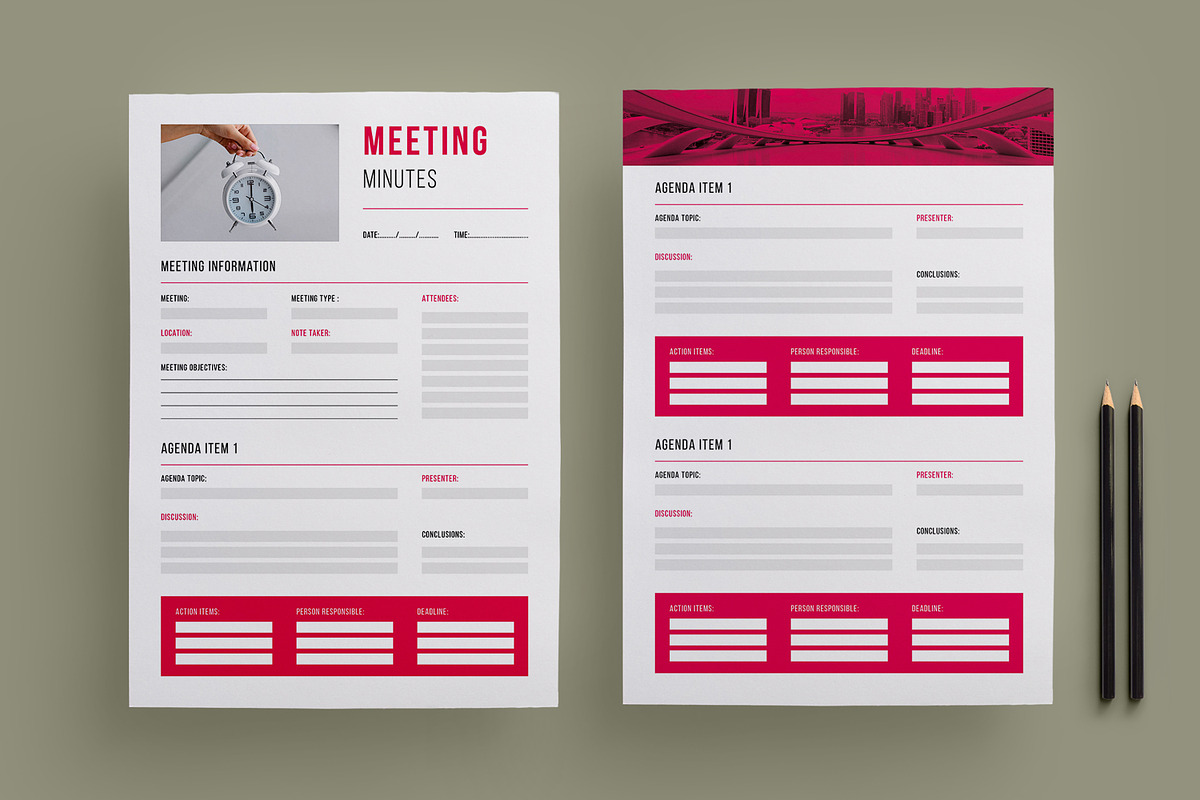 Meeting Minutes Template Layout, a Stationery Template by MightyDesign (Photo 1 of 8)
