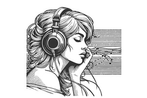 woman listening to music with, a Person Illustration by AlexArt