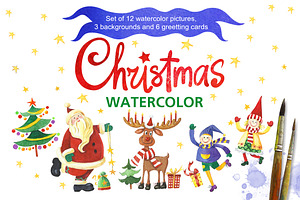 Christmas Watercolor Clipart Set