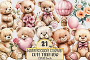 Watercolor Teddy Bear Clipart, a Seasonal Illustration by Rose Art (Thumbnail 1 of 3)