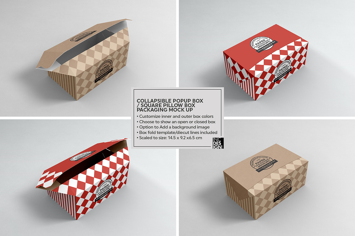 Square Pillow Box Packaging Mockup, a Packaging Mockup by INCDesign (Photo 3 of 6)