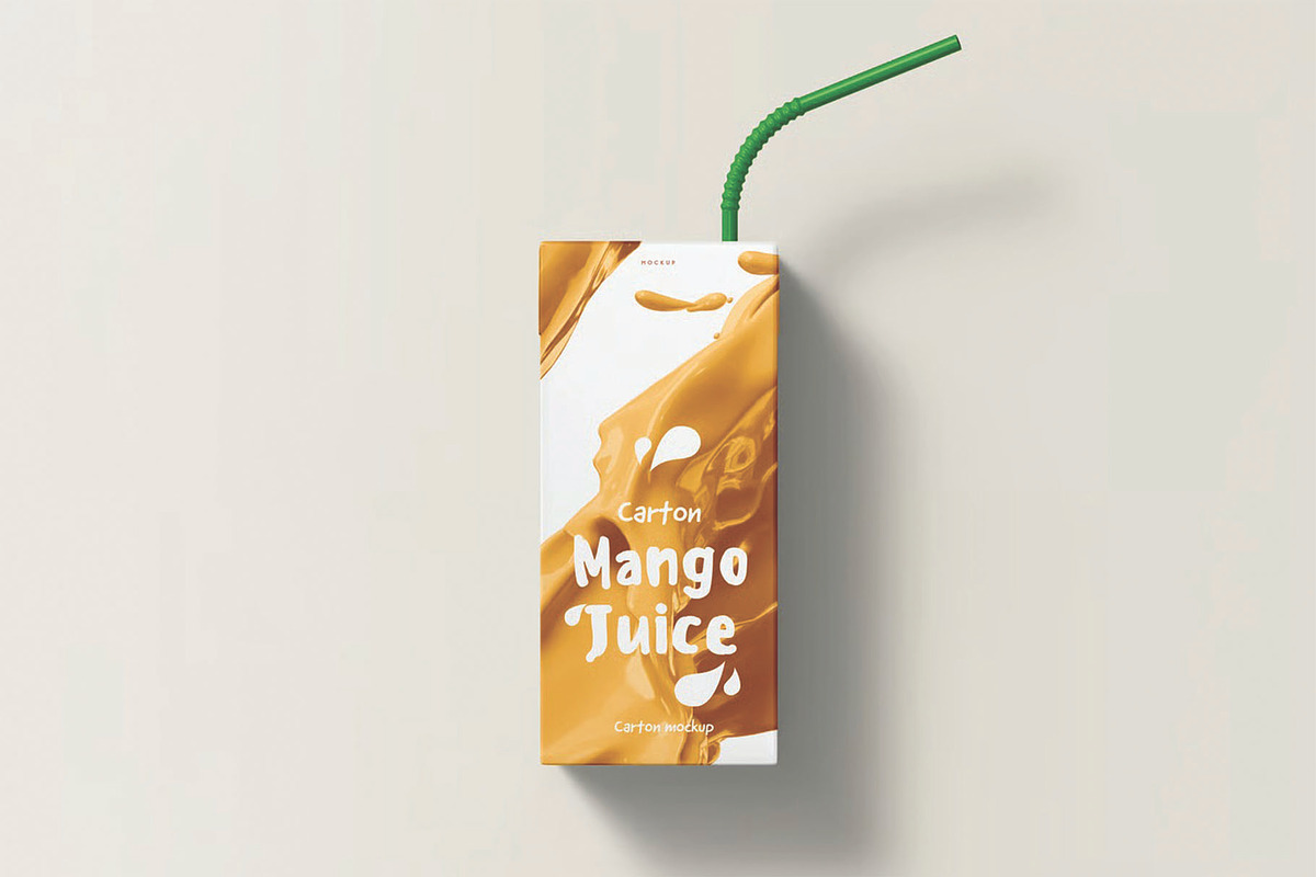 Front View Single Juice Box Mockup, a Packaging Mockup by DesignRushMarket (Photo 1 of 2)