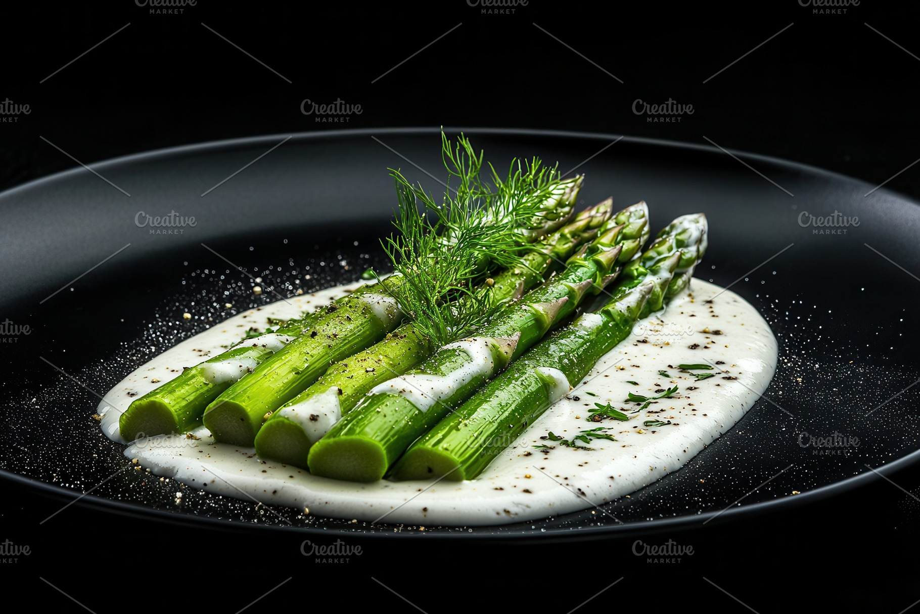 Green asparagus with creamy sauce, a Photo by Pavel_design