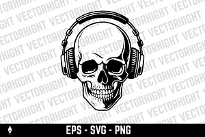 Illustration of skull with headphone, a Person Illustration by Vectorhight