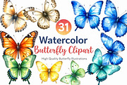 31 Watercolor Butterfly PNG Clipart, an Illustration by Print Haven (Thumbnail 1 of 6)