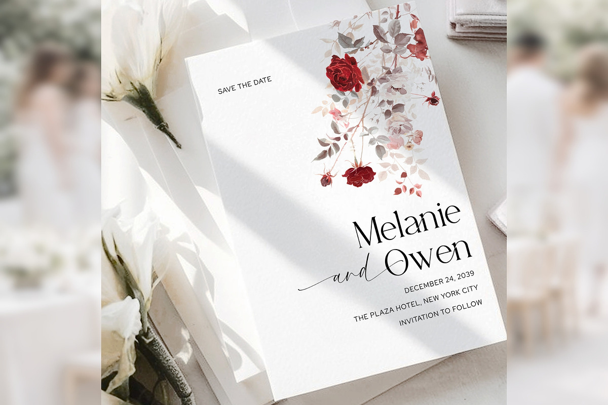 Burgundy Rose Save the Date CV bd013, an Invitation Template by TyphoonStudio (Photo 4 of 10)